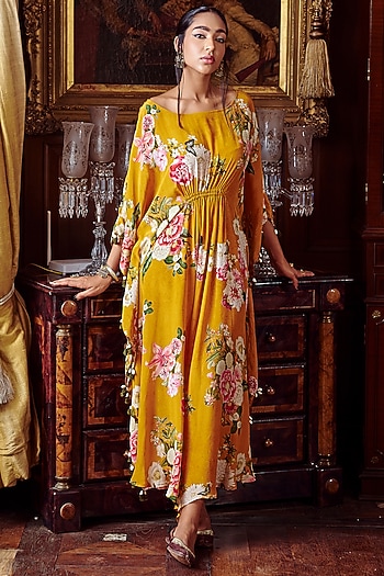 Tangerine Orange Printed Kaftan by Kalista at Pernia's Pop Up Shop