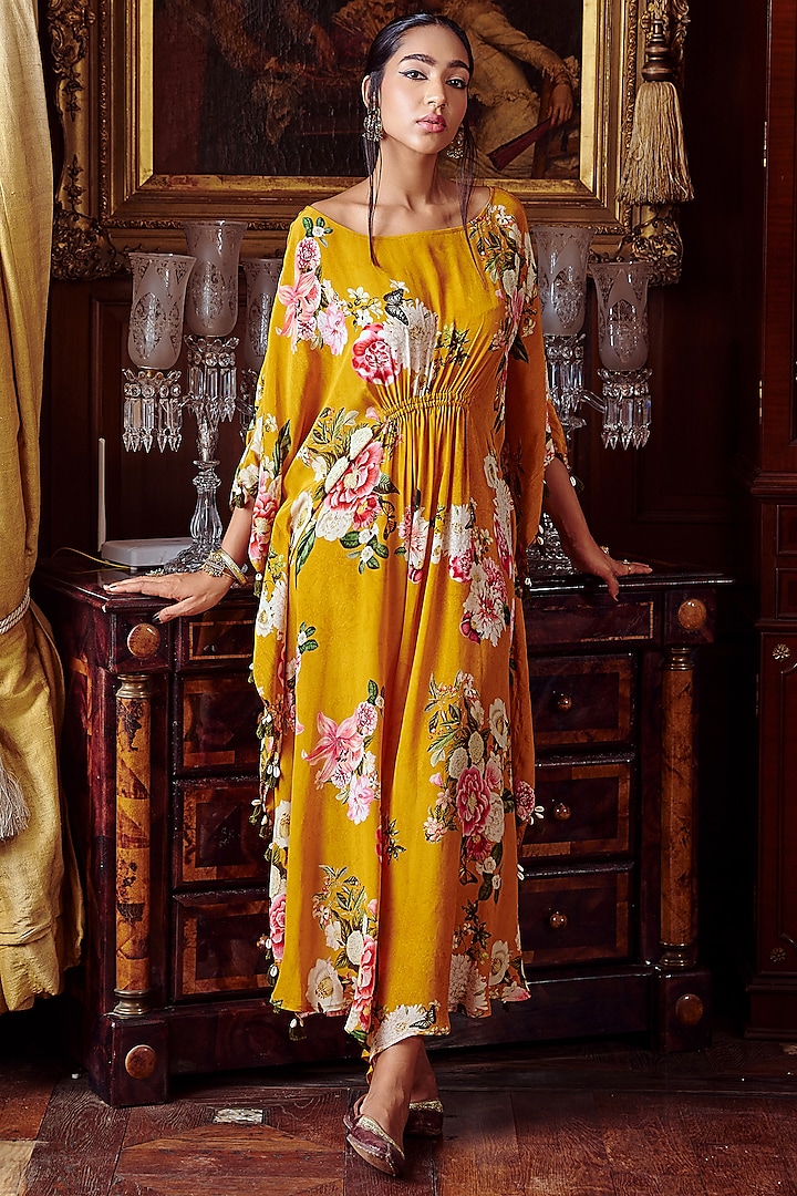 Tangerine Orange Printed Kaftan by Kalista