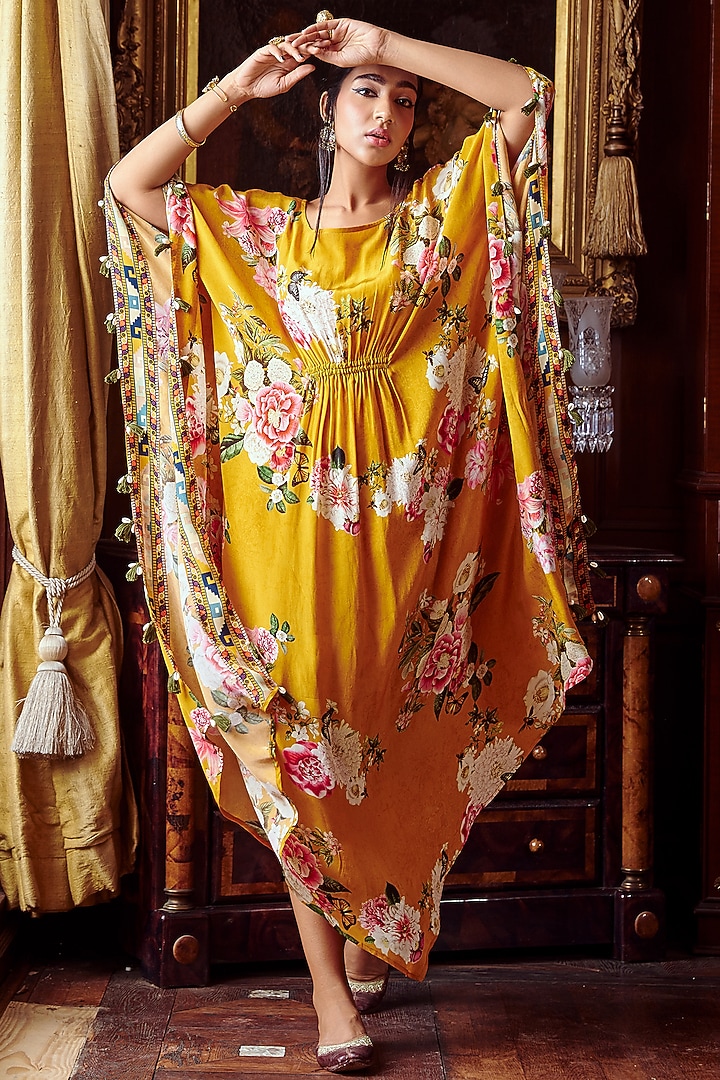 Tangerine Orange Printed Kaftan by Kalista at Pernia's Pop Up Shop