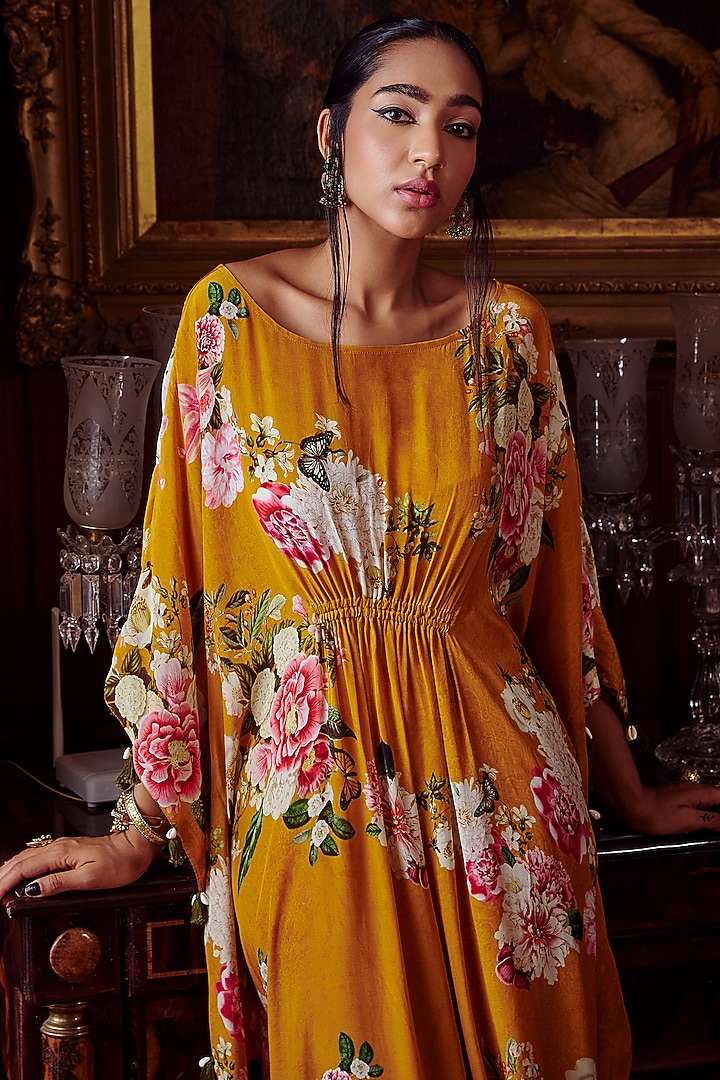 Tangerine Orange Printed Kaftan by Kalista at Pernia's Pop Up Shop
