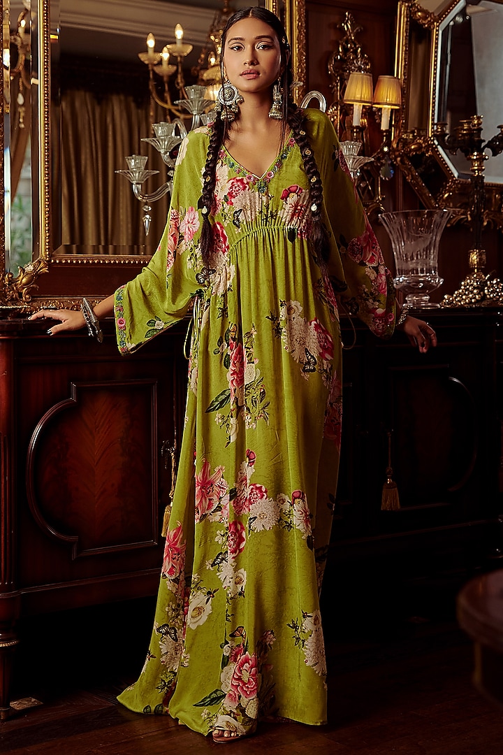 Lime Green Printed Kaftan by Kalista at Pernia's Pop Up Shop