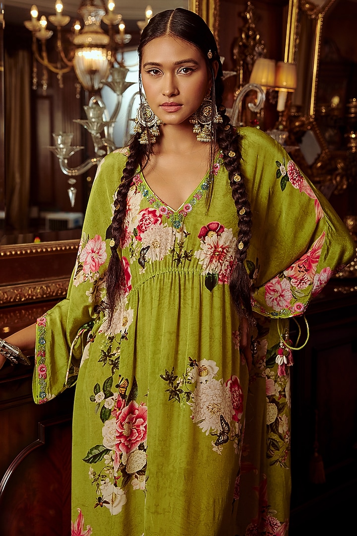 Lime Green Printed Kaftan by Kalista at Pernia's Pop Up Shop