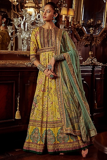 Yellow Embroidered Wedding Anarkali Set by Kalista at Pernia's Pop Up Shop