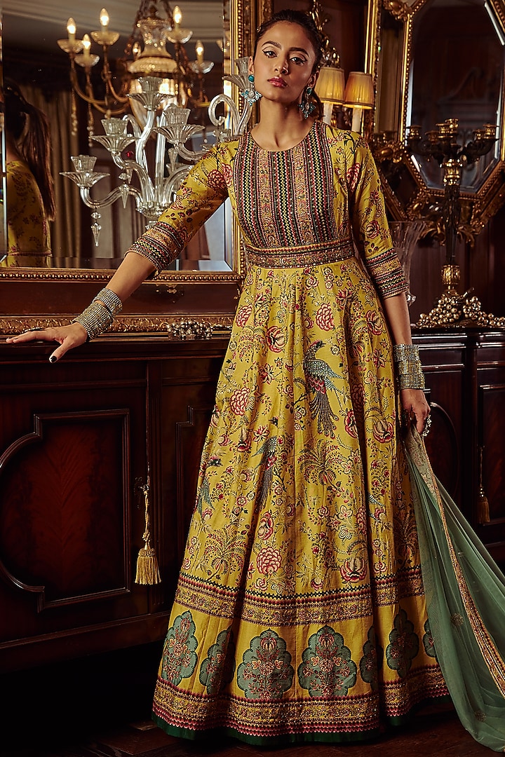 Yellow Embroidered Wedding Anarkali Set by Kalista at Pernia's Pop Up Shop