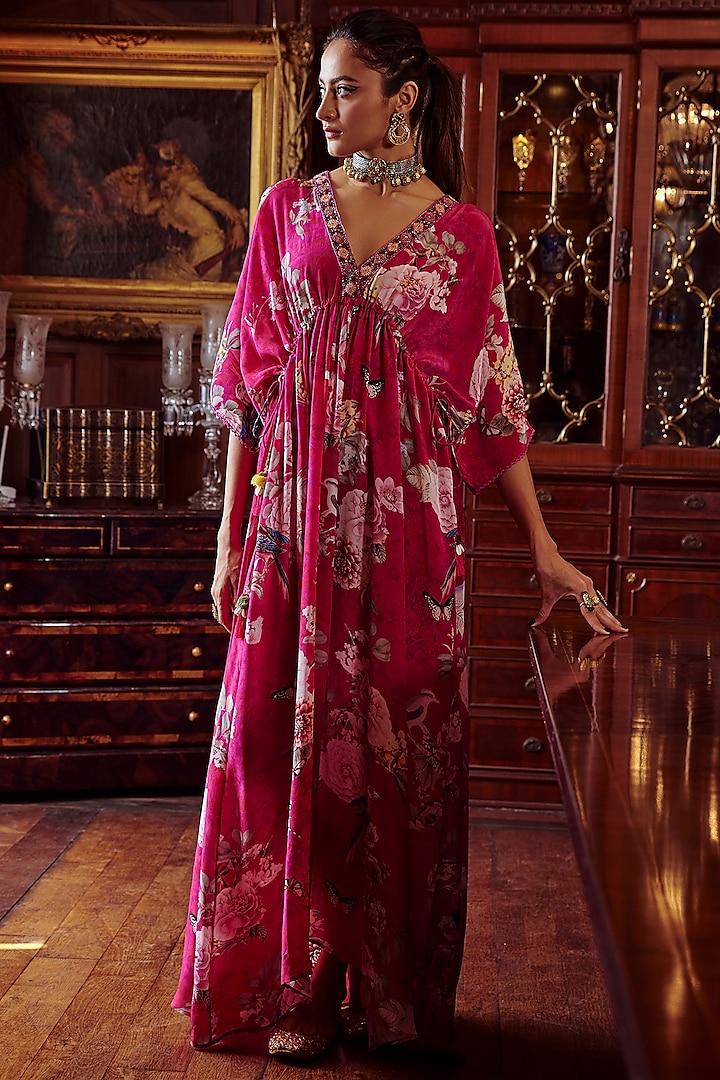 Fuschia Pink Printed Kaftan by Kalista at Pernia's Pop Up Shop