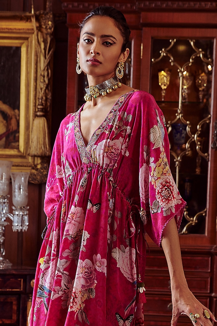 Fuschia Pink Printed Kaftan by Kalista at Pernia's Pop Up Shop
