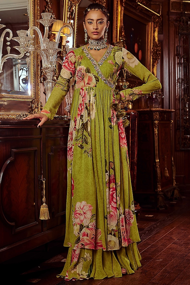 Lime Green Embellished Wedding Anarkali Set by Kalista at Pernia's Pop Up Shop