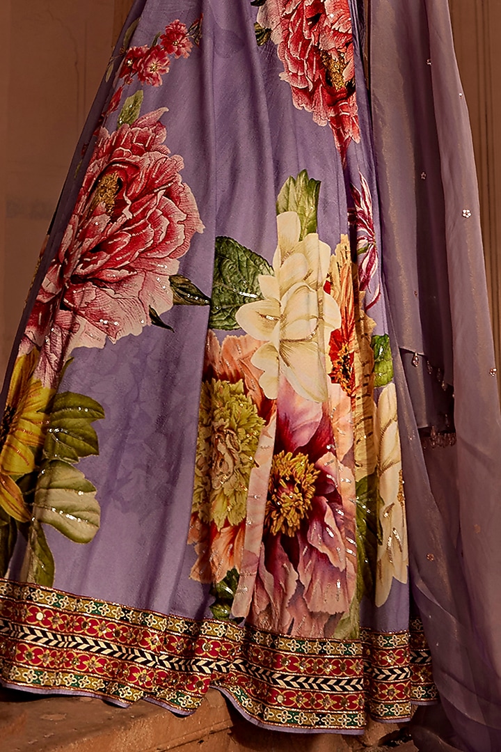 Lilac Raw Silk Hand Embroidered Wedding Lehenga Set by Kalista at Pernia's Pop Up Shop