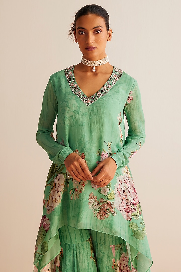 Sea Green Viscose Chinon Printed Tunic Set by Kalista at Pernia's Pop Up Shop
