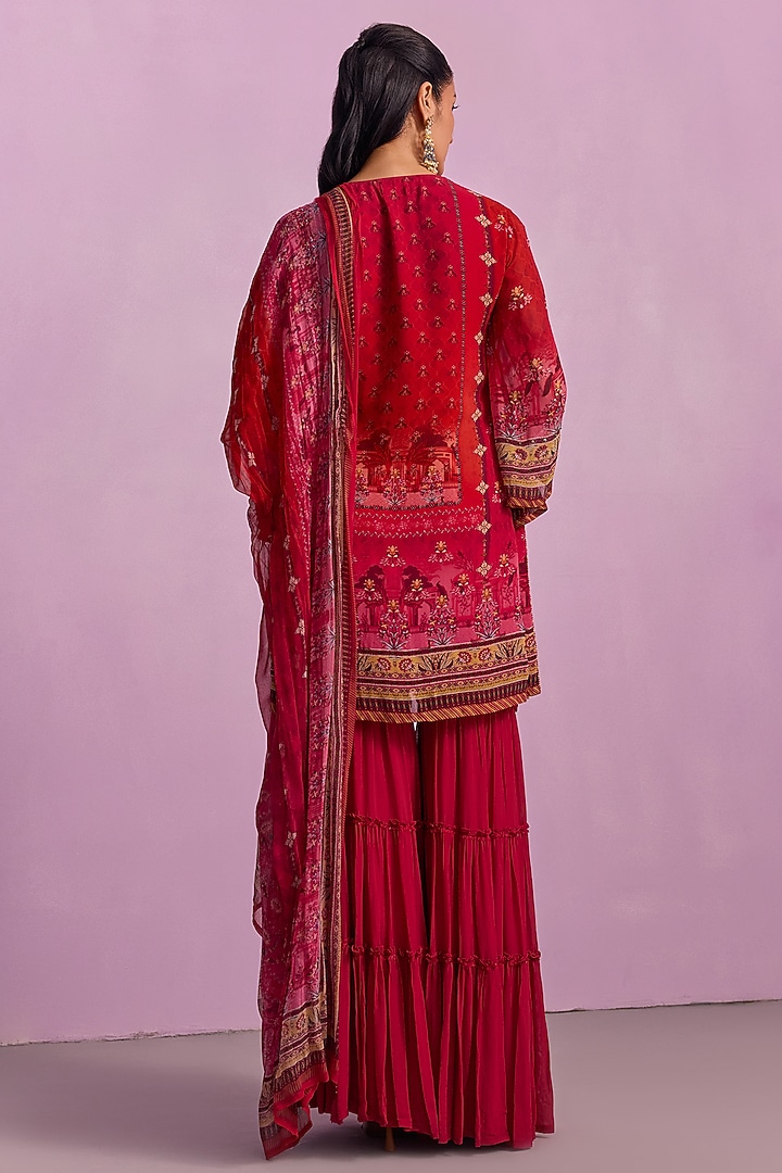 Crimson Red Viscose Georgette Party Wear Sharara Set by Kalista at Pernia's Pop Up Shop