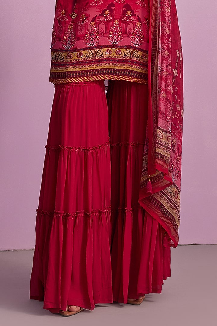 Crimson Red Viscose Georgette Party Wear Sharara Set by Kalista at Pernia's Pop Up Shop