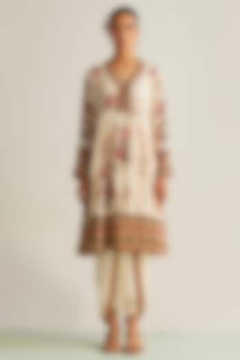 Off-White Cotton Silk Printed Short Anarkali Set by Kalista at Pernia's Pop Up Shop