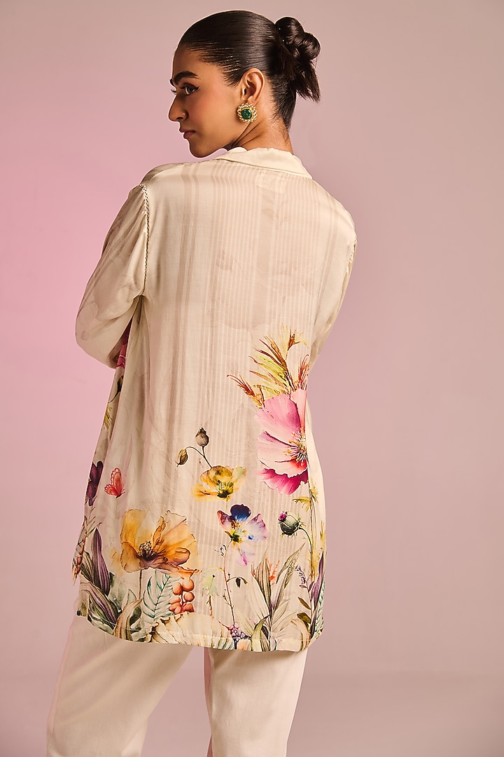 Cream Satin Floral Printed Asymmetric Tunic Set by Kalista at Pernia's Pop Up Shop