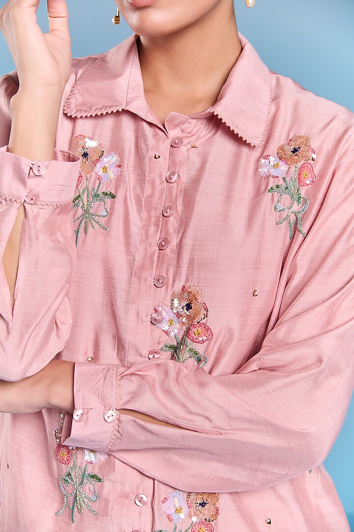 Powder Pink Floral Hand Embroidered Tunic Set by Kalista at Pernia's Pop Up Shop
