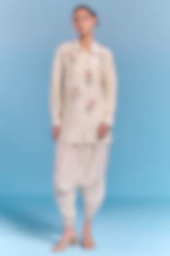 Cream Silk Floral Embroidered Co-Ord Set by Kalista at Pernia's Pop Up Shop