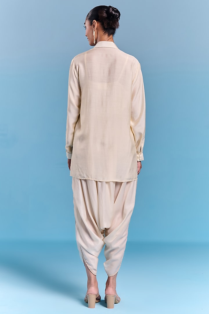Cream Silk Floral Embroidered Co-Ord Set by Kalista at Pernia's Pop Up Shop