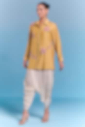 Mustard Floral Hand Embroidered Tunic Set by Kalista at Pernia's Pop Up Shop