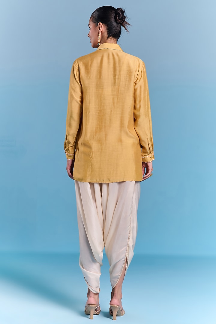 Mustard Floral Hand Embroidered Tunic Set by Kalista at Pernia's Pop Up Shop