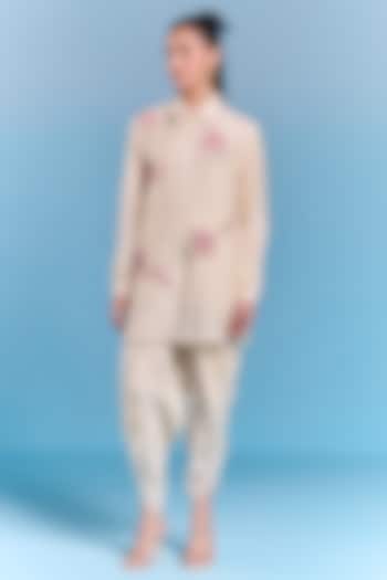 Cream Silk Floral Embroidered Co-Ord Set by Kalista at Pernia's Pop Up Shop