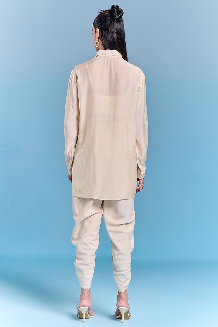 Cream Silk Floral Embroidered Co-Ord Set by Kalista at Pernia's Pop Up Shop