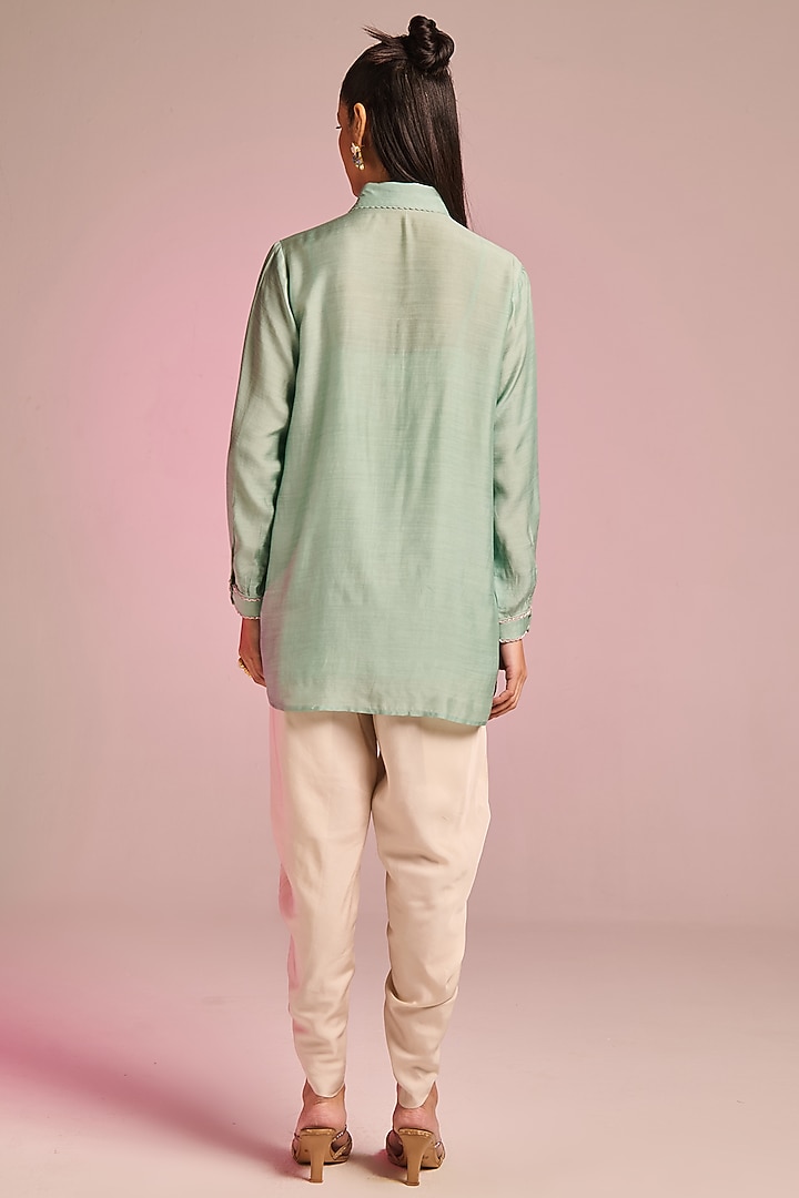 Aqua Silk Floral Hand Embroidered Tunic Set by Kalista at Pernia's Pop Up Shop
