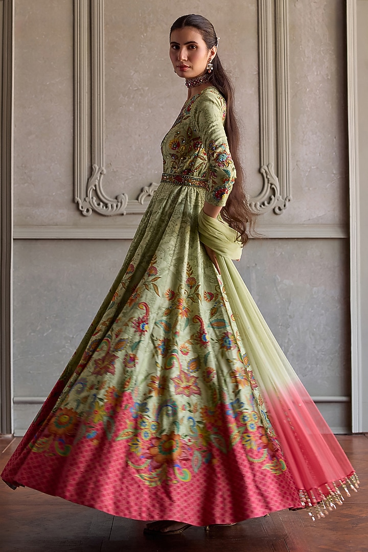 Mint Dola Silk Embroidered Wedding Anarkali Set by Kalista at Pernia's Pop Up Shop