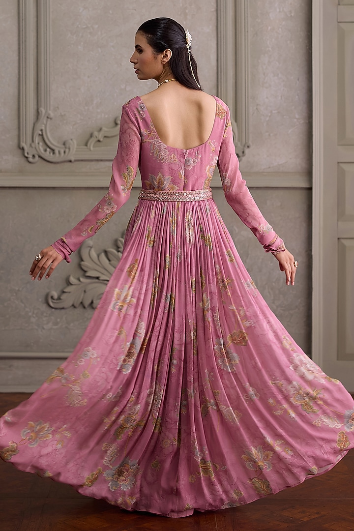 Pink Viscose Georgette Printed Party Wear Anarkali Set by Kalista at Pernia's Pop Up Shop