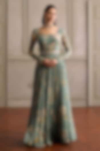 Mint Viscose Georgette Printed Party Wear Anarkali Set by Kalista at Pernia's Pop Up Shop