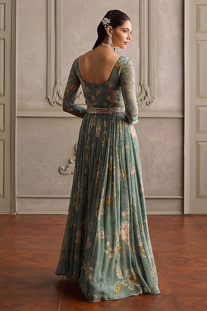 Mint Viscose Georgette Printed Party Wear Anarkali Set by Kalista at Pernia's Pop Up Shop