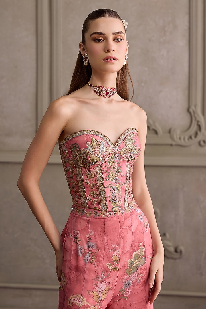 Peach Organza Printed Party Wear Sharara Set by Kalista at Pernia's Pop Up Shop