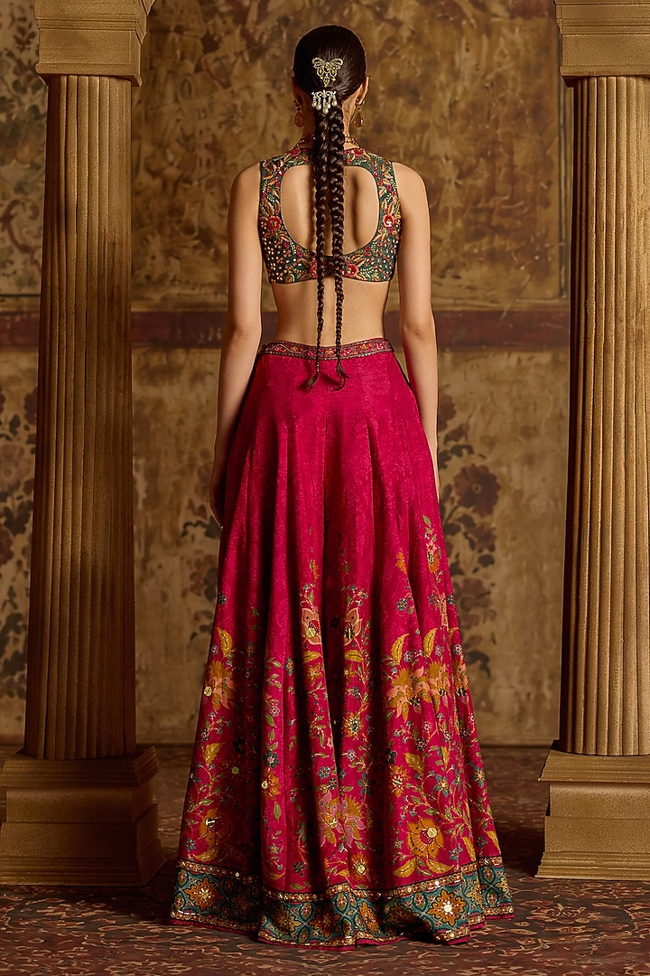 Fuchsia Dola Silk Flared Wedding Sharara Set by Kalista at Pernia's Pop Up Shop