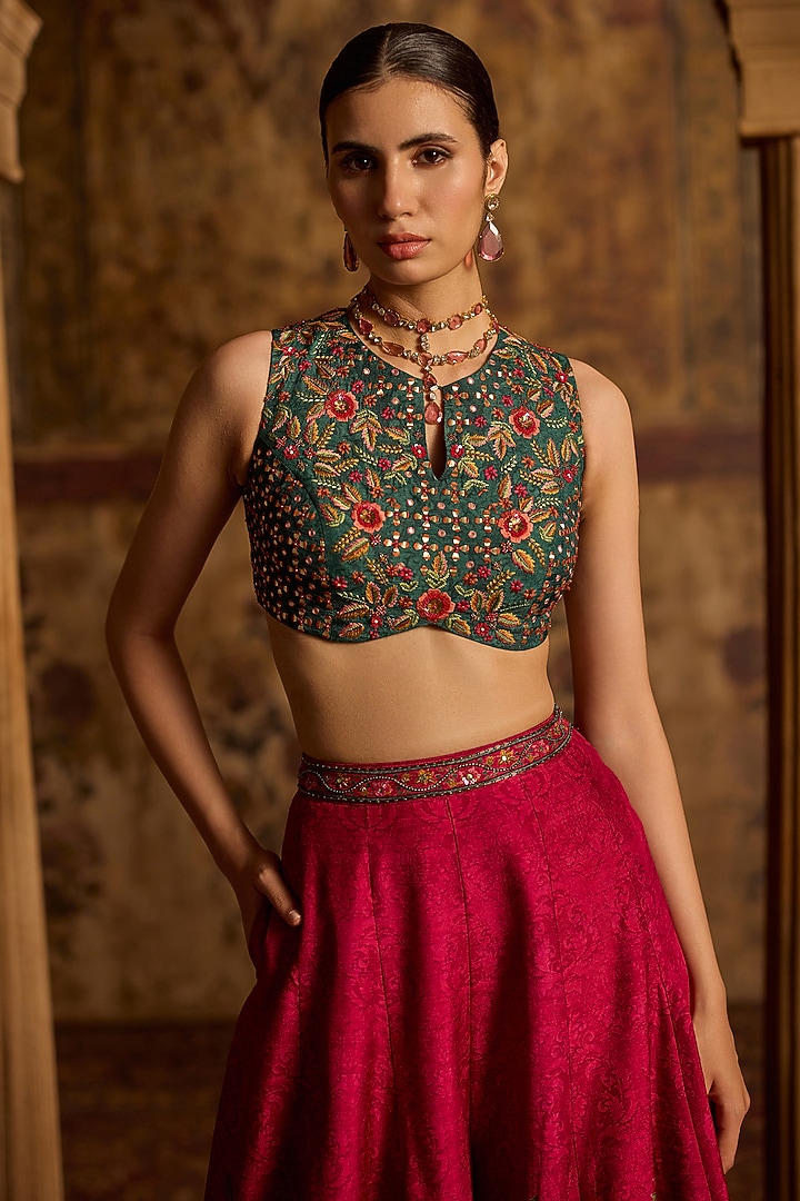 Fuchsia Dola Silk Flared Wedding Sharara Set by Kalista at Pernia's Pop Up Shop