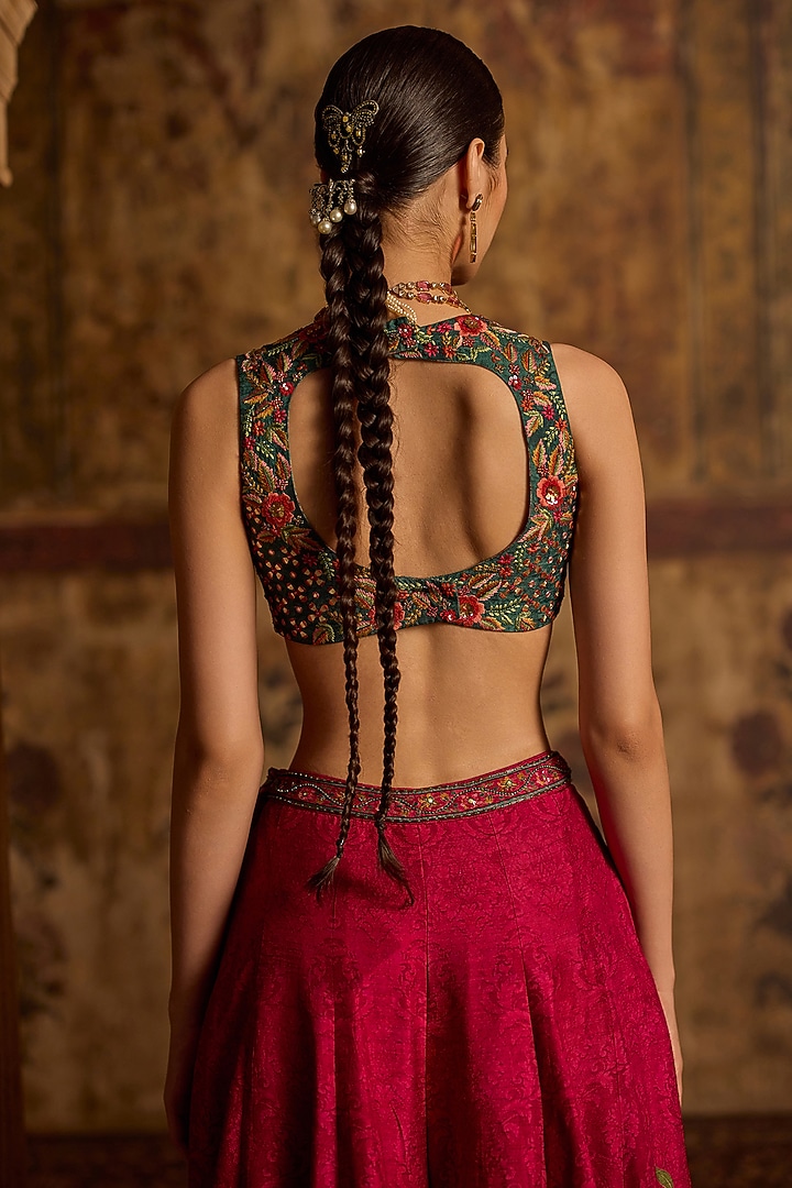 Fuchsia Dola Silk Flared Wedding Sharara Set by Kalista at Pernia's Pop Up Shop