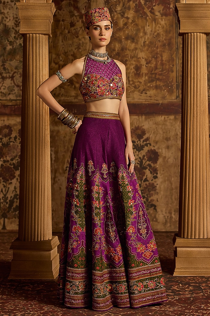 Violet Viscose Silk Flared Wedding Sharara Set by Kalista at Pernia's Pop Up Shop