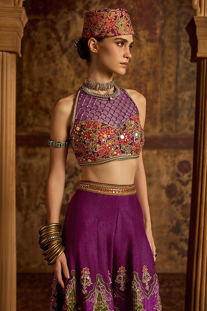 Violet Viscose Silk Flared Wedding Sharara Set by Kalista at Pernia's Pop Up Shop