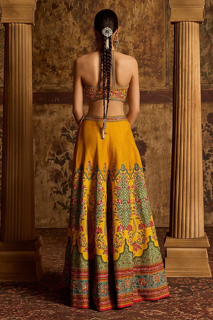 Amber Yellow Viscose Silk Flared Wedding Sharara Set by Kalista at Pernia's Pop Up Shop
