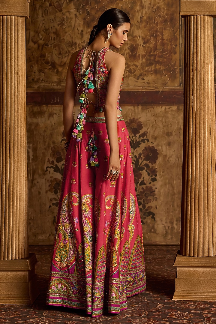 Coral Viscose Silk Flared Wedding Sharara Set by Kalista at Pernia's Pop Up Shop
