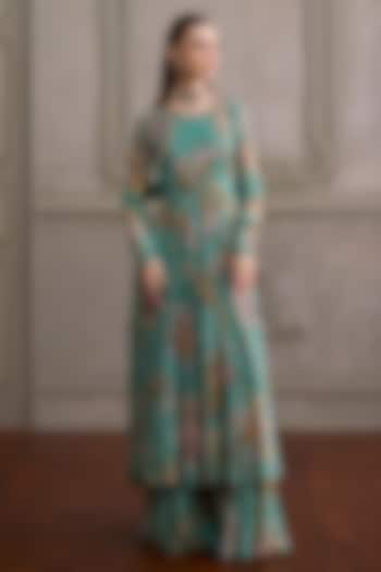 Mint Floral Viscose Georgette Printed Angrakha Set by Kalista at Pernia's Pop Up Shop