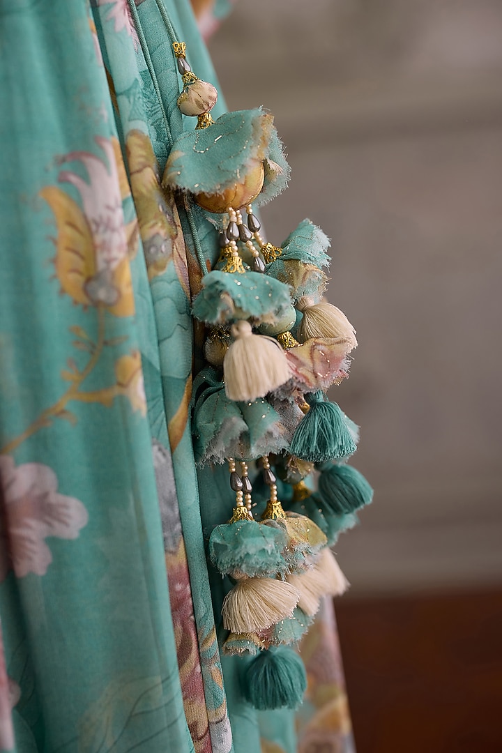 Mint Floral Viscose Georgette Printed Angrakha Set by Kalista at Pernia's Pop Up Shop