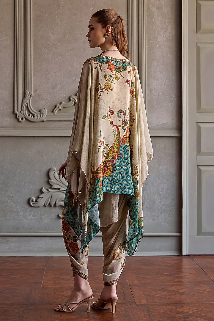 Beige Viscose Crepe Printed Kaftan Set by Kalista at Pernia's Pop Up Shop