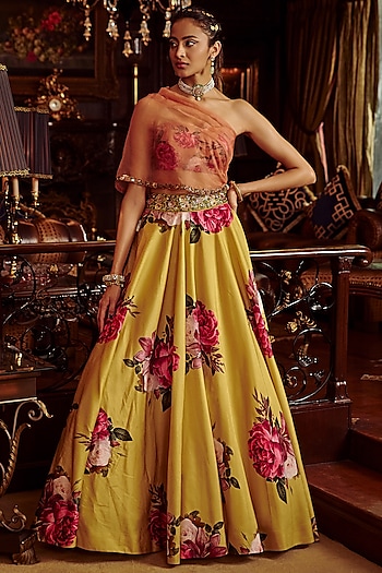 Mustard Embroidered Wedding Lehenga Set by Kalista at Pernia's Pop Up Shop
