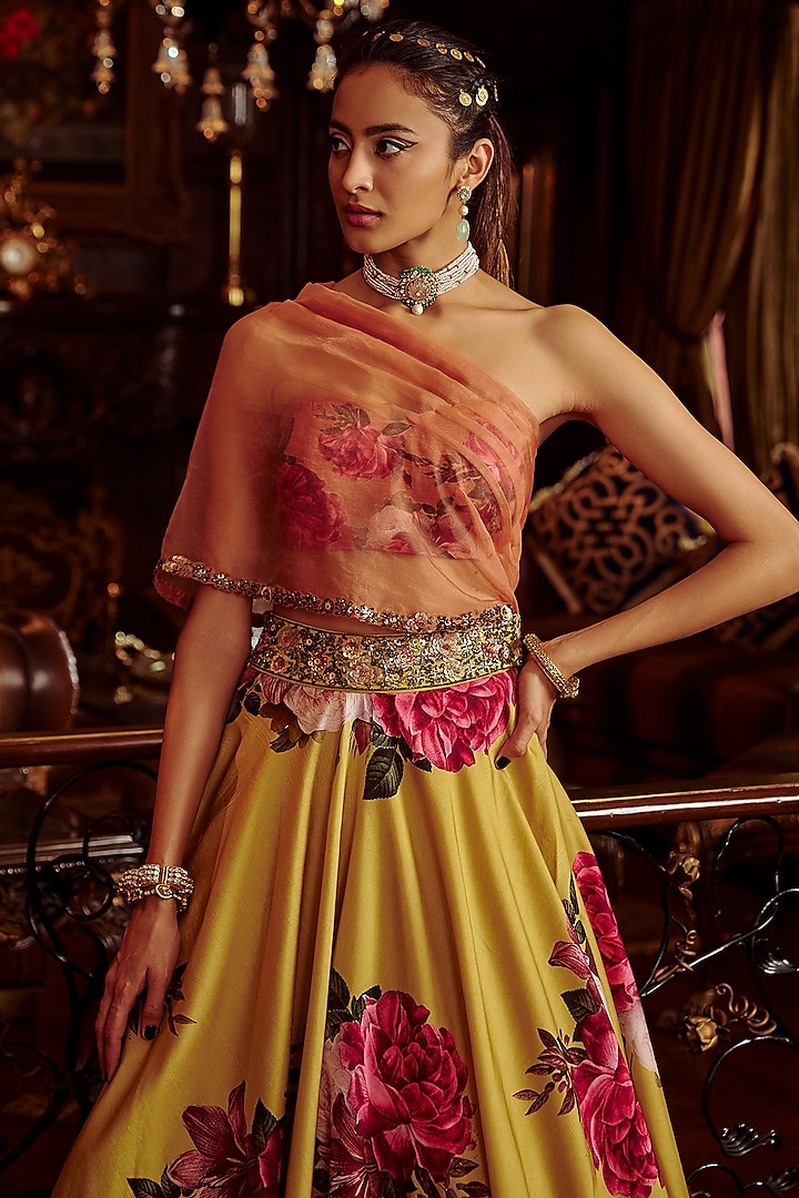 Mustard Embroidered Wedding Lehenga Set by Kalista at Pernia's Pop Up Shop