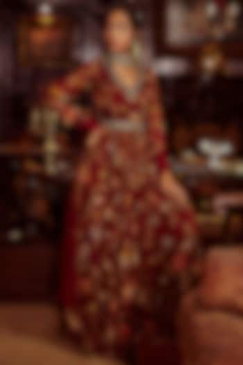 Maroon Printed Wedding Anarkali Set by Kalista at Pernia's Pop Up Shop