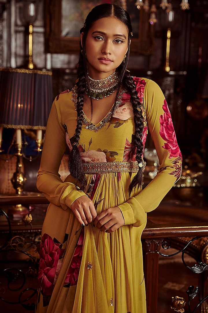 Yellow Printed Wedding Anarkali Set by Kalista at Pernia's Pop Up Shop