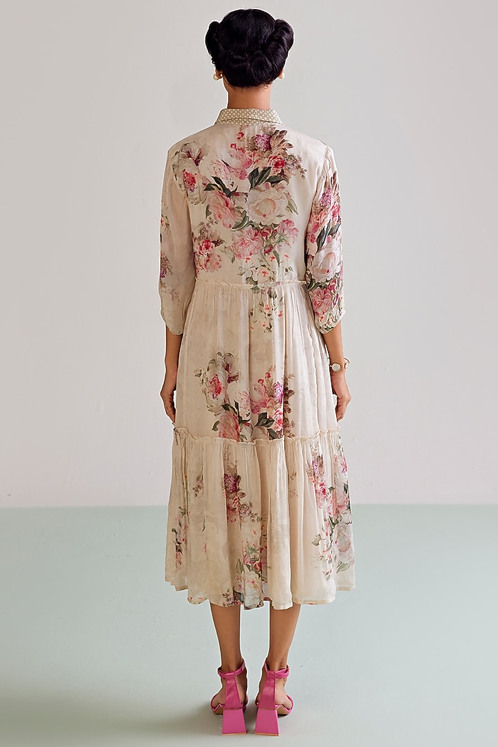 Off-White Viscose Chinon Printed Midi Summer Dress by Kalista at Pernia's Pop Up Shop