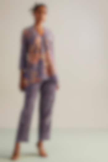 Lavender Viscose Slub Printed Co-Ord Set by Kalista at Pernia's Pop Up Shop