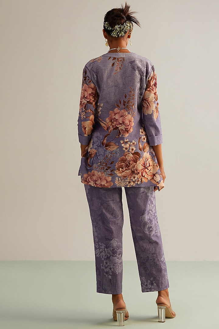 Lavender Viscose Slub Printed Co-Ord Set by Kalista at Pernia's Pop Up Shop