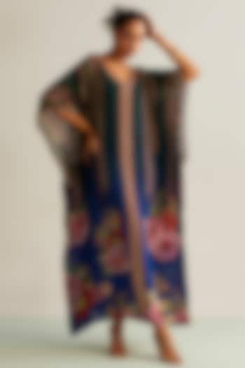Blue Ombre Natural Crepe Printed Kaftan by Kalista