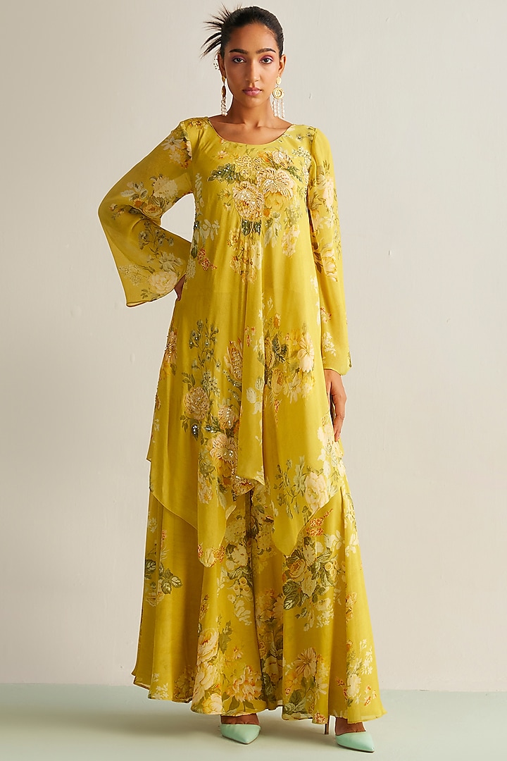 Yellow Viscose Chinon Sharara Set by Kalista at Pernia's Pop Up Shop