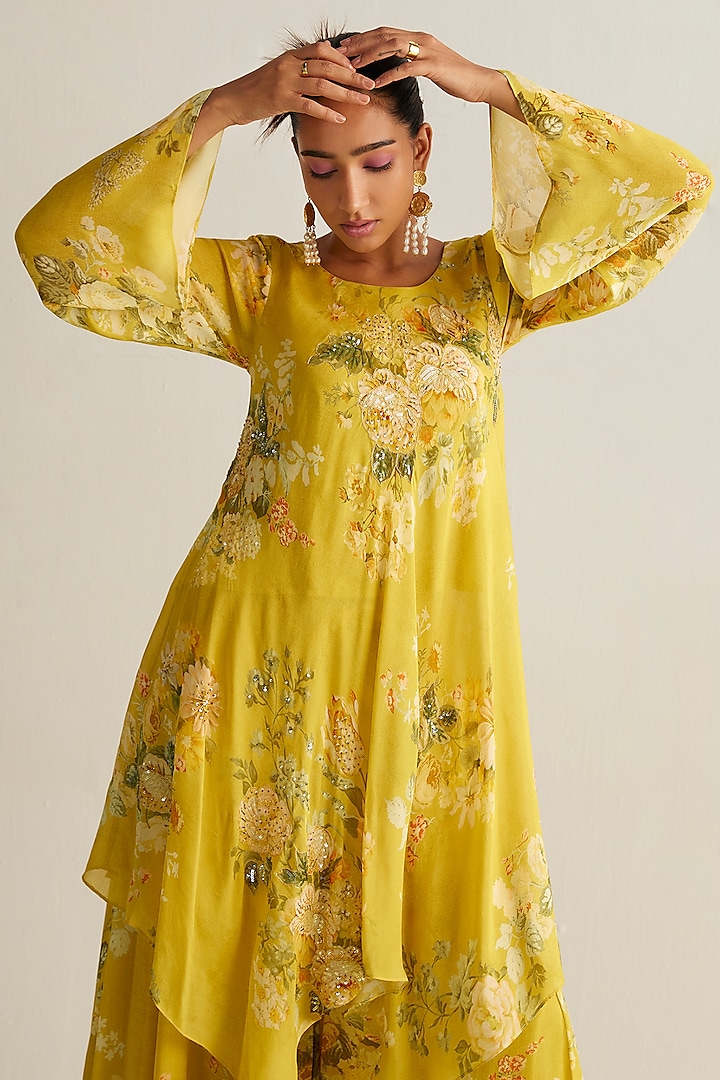 Yellow Viscose Chinon Party Wear Sharara Set by Kalista at Pernia's Pop Up Shop